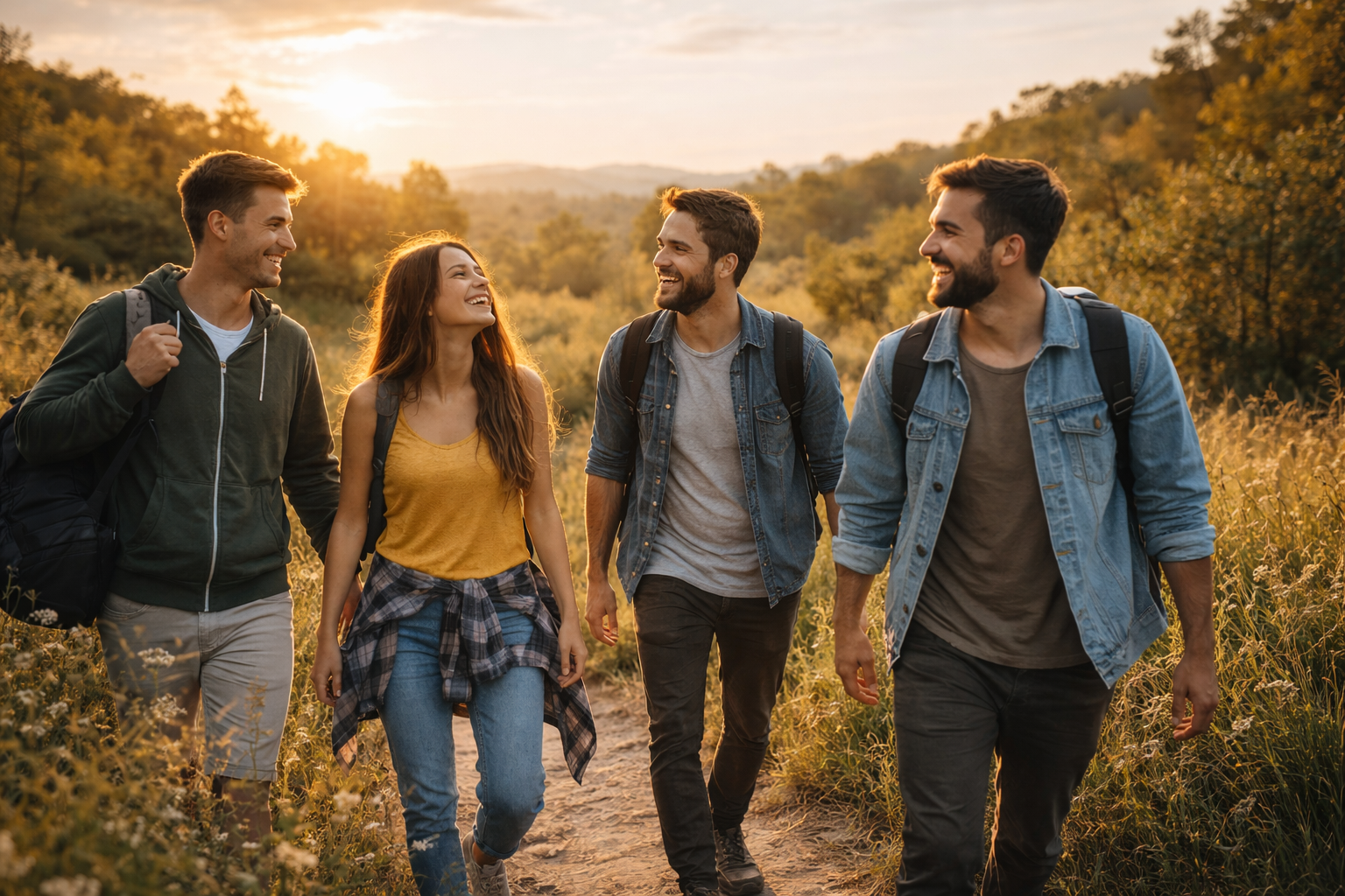 Young people walking and talking outdoors